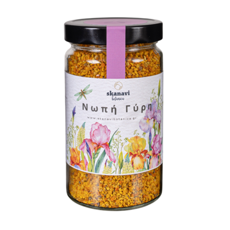 Φρέσκια γύρη μελισσών βιολογικής παραγωγής σε βαζάκι.